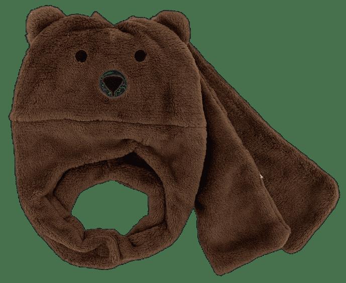 Rosa flauschige Kinder-Ohrenwärmer mit süßem Tiergesicht, aufgestickten Augen und Näschen, weißer Hintergrund